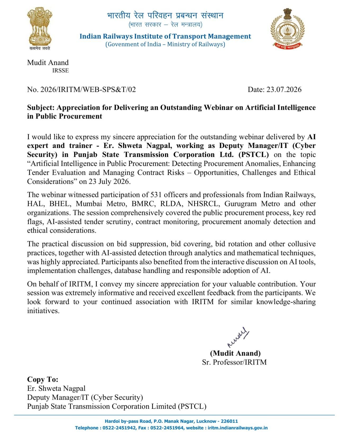 Artificial Intelligence in Public Procurement – Webinar for Indian Railways photo 1 of 2